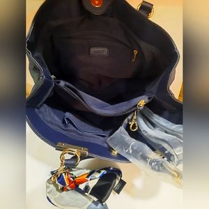 NWOT Apt9 blue leather purse w ribbon